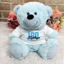 Personalised 100th Birthday Teddy Bear Light Blue