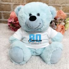 Personalised 80th Birthday Teddy Bear Light Blue