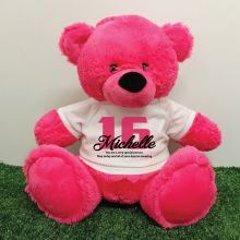 16th Birthday Personalised Bear with T-Shirt - Hot Pink 40cm