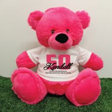 50th Birthday Personalised Bear with T-Shirt - Hot Pink 40cm