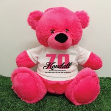 70th Birthday Personalised Bear with T-Shirt - Hot Pink 40cm