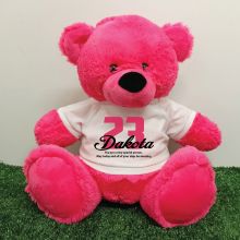 Birthday Personalised Bear with T-Shirt - Hot Pink 40cm