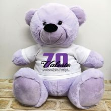 70th Birthday Personalised Bear with T-Shirt - Lavender 40cm