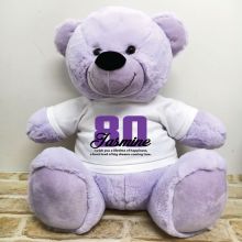 80th Birthday Personalised Bear with T-Shirt - Lavender 40cm