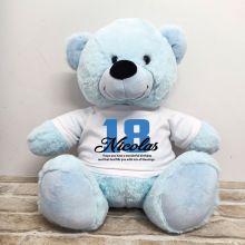 18th Birthday Personalised Bear with T-Shirt - Light Blue 40cm