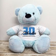 30th Birthday Personalised Bear with T-Shirt - Light Blue 40cm