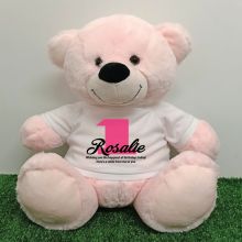 1st Birthday Personalised Bear with T-Shirt - Light Pink 40cm