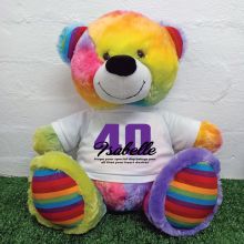40th Birthday Personalised Bear with T-Shirt - Rainbow  40cm