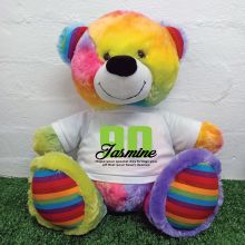 90th Birthday Personalised Bear with T-Shirt - Rainbow  40cm