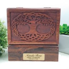 1st Birthday Tree Of Life Carved Wooden Trinket Box