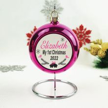 Personalised 1st Christmas Bauble - Pink