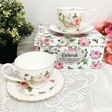 Cup & Saucer Set in 70th Birthday Box - Butterfly Rose