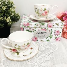 Cup & Saucer Set in Coach Box - Butterfly Rose