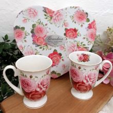 Pink Rose 2pce Mug Set in Grandma Heart Box
