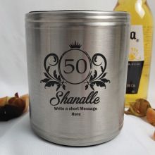 50th Birthday Engraved Silver Stubby Can Cooler Personalised (F)