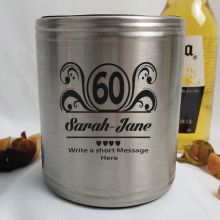 60th Birthday Engraved Silver Stubby Can Cooler Personalised (F)