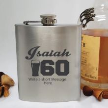 60th Birthday Engraved Personalised Silver Hip Flask (M)