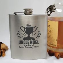 Uncle Engraved Silver Flask