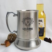 21st Birthday Engraved Personalised Stainless Beer Stein Glass (F)