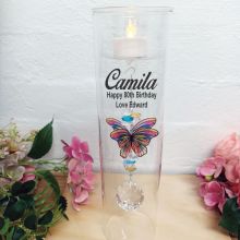 80th Birthday Glass Candle Holder Rainbow Butterfly