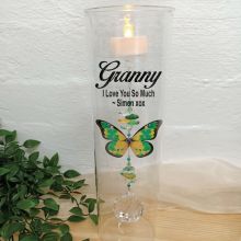 Grandma Glass Candle Holder Green Butterfly