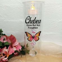 Memorial Glass Candle Holder Pink Butterfly