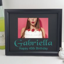 40th Birthday Personalised Photo Frame 4x6 Glitter Black