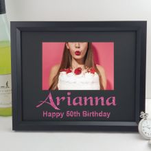 50th Birthday Personalised Photo Frame 4x6 Glitter Black