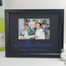 70th Birthday Personalised Photo Frame 4x6 Glitter- Black