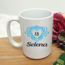 18th Birthday Personalised Coffee Mug Filigree Heart 15oz