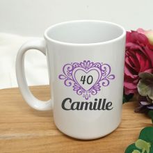 40th Birthday Personalised Coffee Mug Filigree Heart 15oz