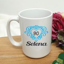 90th Birthday Personalised Coffee Mug Filigree Heart 15oz