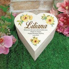 Birthday Wooden Heart Gift Box - Sunflower