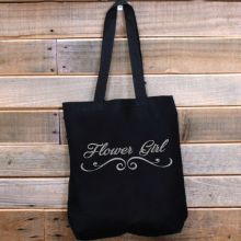 Flower Girl Black Tote Bag Glitter Print