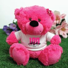 100th Birthday Personalised Teddy Bear Hot Pink Plush