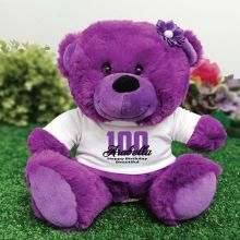 Personalised 100th Birthday Teddy Bear Plush Purple