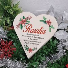Wooden Christmas Heart Box Poinsettia