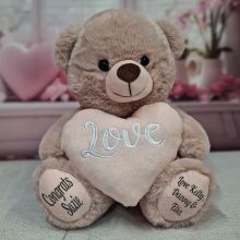 Personalised Bear With Love Heart Pink 30cm