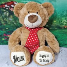 1st Birthday Bear Gordy Brown Red Tie 40cm