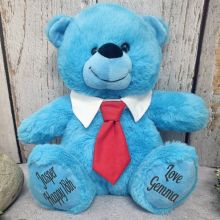 Blue Birthday Bear with Red Tie 30cm