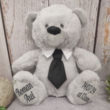 Grey Baby Boy Bear with Black Tie 30cm