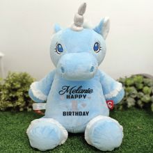 Personalised Birthday Blue Unicorn Cubbie Bear Plush