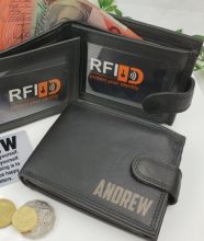Personalised Black Mens Black Leather Wallet RFID