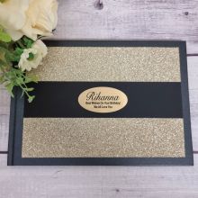 Personalised Birthday Guest Book Album Gold Glitter Band