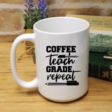 Personalised Teacher White Coffee Mug -Teach, Repeat