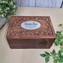 Carved Wooden Urn Baby Cremation Ashes Box