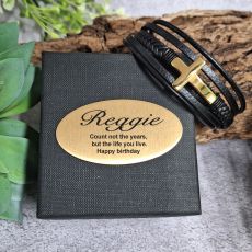Gold Cross Stacked Bracelet In Birthday Gift Box