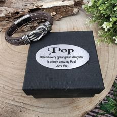 Brown Leather Hand-woven Bracelet  In Pop Box