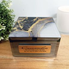 Personalised Black & Gold Glass Trinket Box