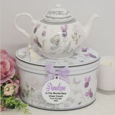 Teapot in Personalised Coach Gift Box - Lavender
